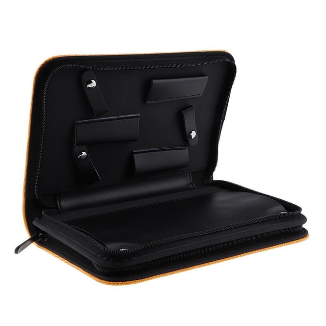 Leather Hair Barber Shear Hairdressing Holder Pouch Case Bag, Simple Classical Style Double Layered Design - Yellow, 26 x 17cm