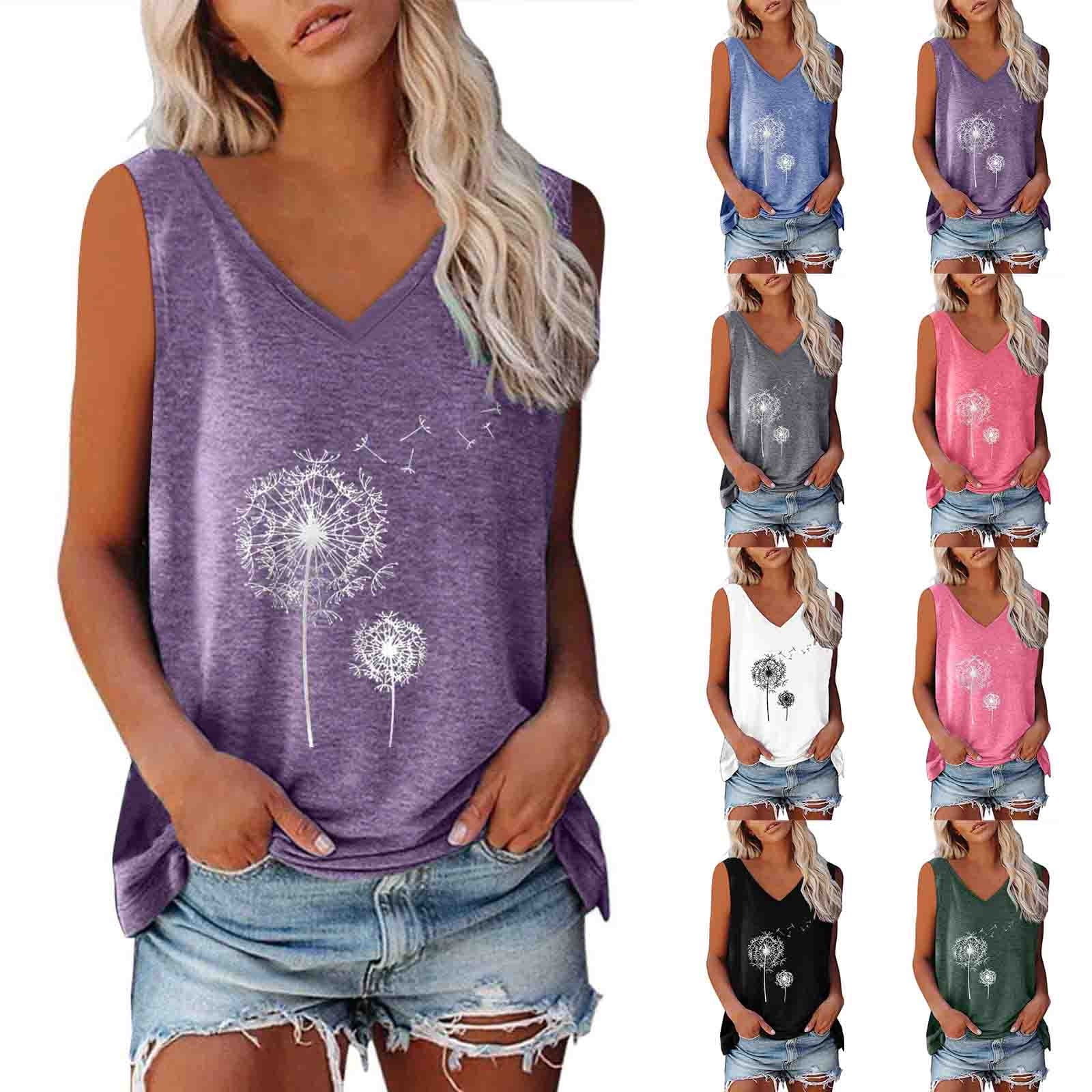 Jovati Camisole Décontractée à Col en V pour Femmes, Sans Manches Imprimée en Mélange Coton-Polyester, Tissu Extensible Doux, Longueur Régulière, Lavable à la Machine, Haut d'Été Respirant