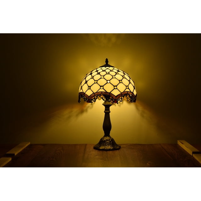 Tiffany Style Table Lamp Bedside LED Desk Lamp Shades Bedroom Stained-Glass 18.1'' Height Multi-color