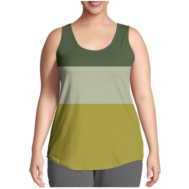 Swstbby Soldes d'Été! Hauts d'Été pour Femmes Grande Taille, Mode Décontractée Imprimée Ample Débardeur Col Rond Jaune TTTTG