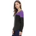 thumbnail image 4 of INSPIRE CHIC Women's Split V-neck Long Sleeves Color Block Casual T-Shirt, 4 of 6