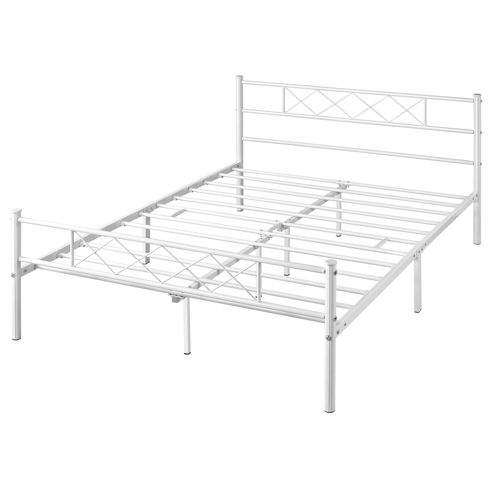 FullFurnique Cadre de Lit Plateforme en Métal Simple avec Tête et Pied de Lit, Double, Blanc