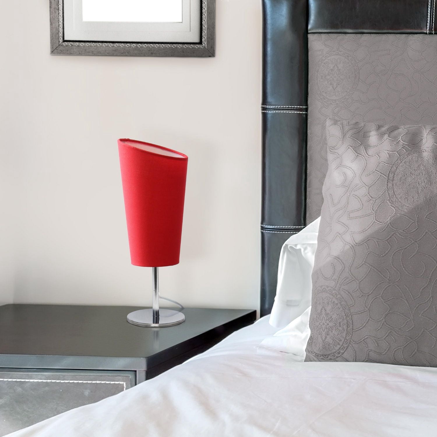 Simple Designs Mini lampe de table chromée avec abat-jour en tissu incliné