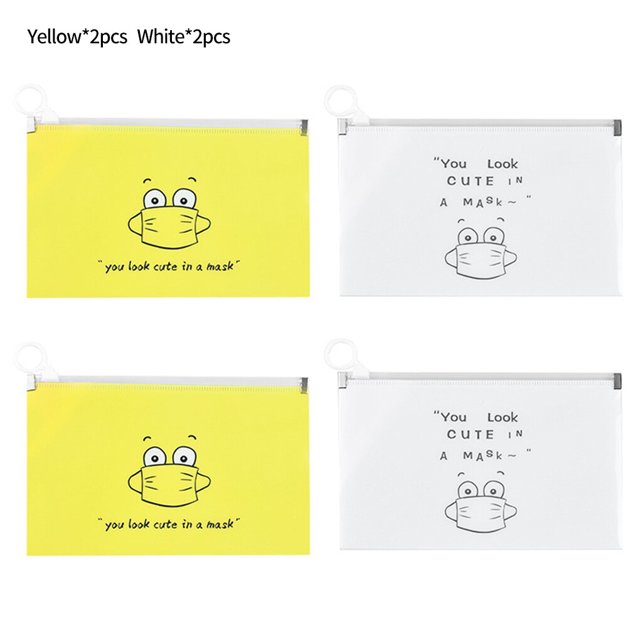 Mask Holder Bag Jewelry Rings Earrings Masks Storage PP Pouch Cartoon Design 2pcs Yellow 2pcs White