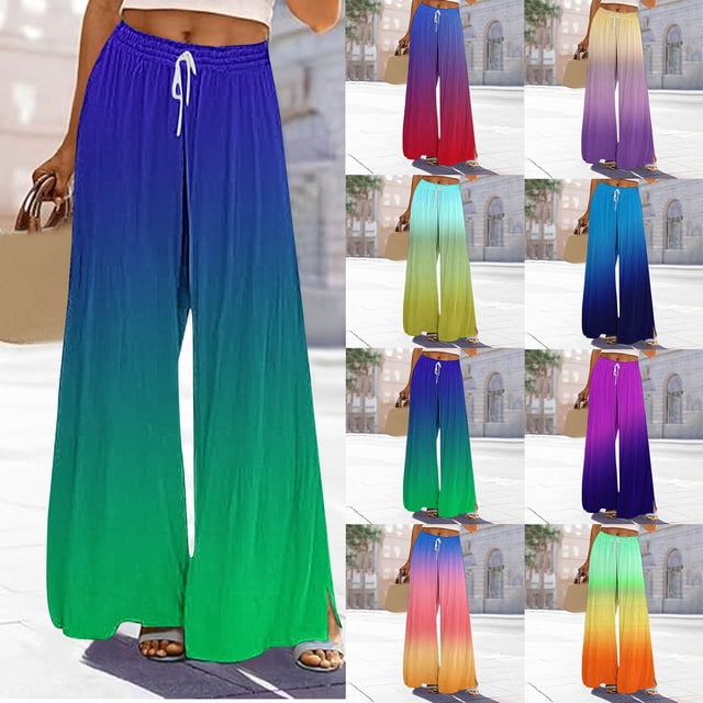 Sentmoon Stretch Active Pants for Women Drawstring High Waist Womens Sweat Pants with Pockets Loose Wide Leg Gradient Color Breathable Travel Pants for Women on Plane for Traveling