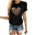 thumbnail image 2 of Soki T-Shirts Décontractés pour Femmes à Imprimé Léopard, Col Rond, Manches Courtes, 2 of 5