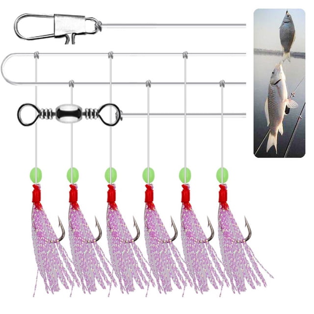 6 Pcs Sea/Freshwater Fishing Sabiki Rigs String Hook Flash Luminous String Hook