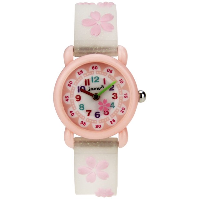 Children Watch with Silicone Strap 3D Cherry Blossoms Pattern Unisex