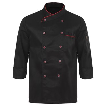 TiaoBug Men Women Chef Coats Short Sleeve Chef Jacket Double-Breasted Kitchen Cooking Working Unifroms Black Long Sleeve L