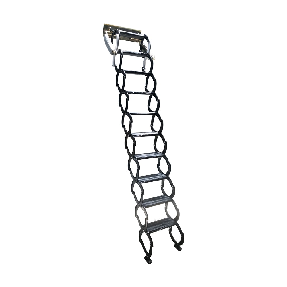 Narrow Wall Mounted Folding Loft Ladder Telescoping Attic Stairs 10+2 Steps Al-Mg Alloy Black