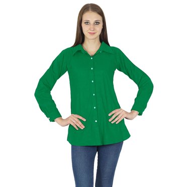 Chemise Kurta à Manches Longues Boutonnée en Coton Blouse pour Femmes