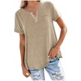 thumbnail image 1 of Birdeem Women Fashion Solid Color V-Neck Button T-Shirt Tops Short Sleeve Loose Blouse, 1 of 1