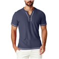 thumbnail image 3 of Txeol Vacation Sale Men's Waffle Henley Shirts Casual Summer Short Sleeve Textured Slim Fit Button Tops Solid Color Lightweight Basic Tee,Navy,L, 3 of 8