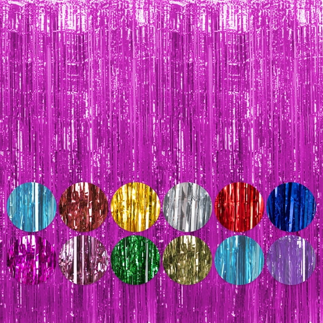 relayinert Premium Tinsel Foil Fringe Curtains For Stunning Backdrops Glittering Backdrops Versatile Purple 8.2ft,1pc 2Set
