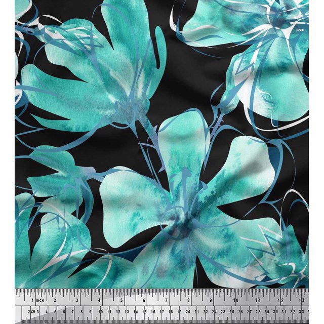 Soimoi Green Rayon Fabric Floral Printed Craft Fabric by The Yard 42 Inch Wide