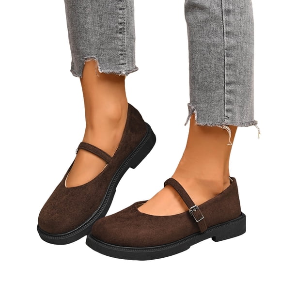 Women's Platform Suede Mary Jane Shoes Vintage Round Toe Casual Dress Shoes Wide Toe Box Slip On Loafers Brown Size 8