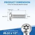 thumbnail image 2 of Lot de 10 8-32 x 1/2 Pouces Vis de Sécurité Torx en Acier Inoxydable 304, Argent, 2 of 6
