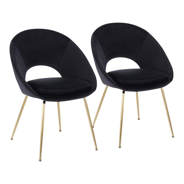 Chaise de Salle à Manger Metro de LumiSource, Ensemble de 2, avec Dossiers Courbés Contemporains Comprenant des Dossiers Inférieurs Ouverts, un Revêtement en Velours Noir, des Sièges Rembourrés et des Pieds Fuselés en Métal Doré, Idéale pour la Cuisine, la Salle à Manger Ou les Sièges de Bureau.