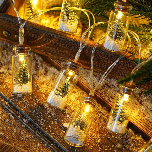 LED Globe Bulbs String Light with Tree Ornaments,Christmas Tree Snow Globe String Lights, Clear Bulbs Christmas Tree String Lights,Mini Bottle Warm Light for Indoor Outdoor for Holiday Parties
