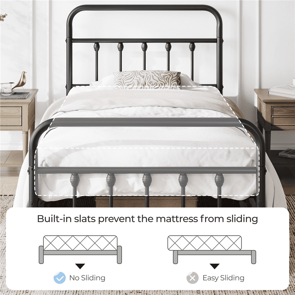FullFurnique Metal Platform Bed with High Headboard and Footboard for Adults, Twin, Black