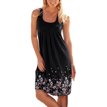 Women'S Summer Dress Printed Knee Length Sleeveless Round Neck Beach Dress Loose Summer Dress (Xxl)