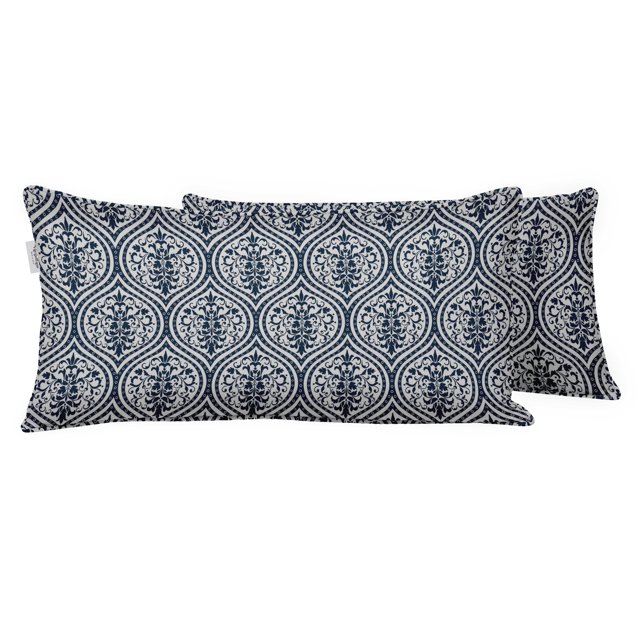 VargottamIndoor/OutdoorPolyester FabricLumbarPillowCover,All-Weather Waterproof Rectangular Cushion Case for Patio Furniture,12" x 18"Set of 2 -Ogee-15