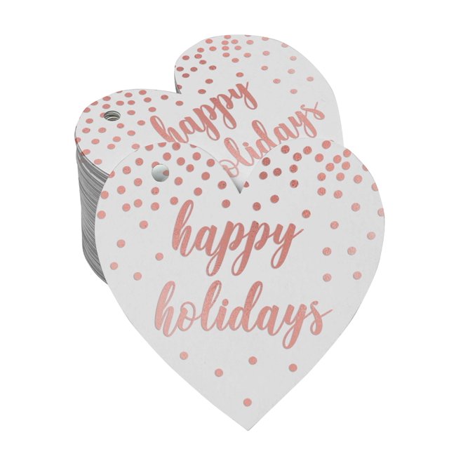 Inkdotpot 50 Pack Happy Holiday Favor Paper Tag Craft Real Rose Gold Foil Hang Tag