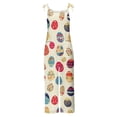 thumbnail image 4 of QATAINLAV Womens Loose Fit Wide Leg Overalls with Pockets Cotton Linen Sleeveless Spaghetti Strap Baggy Romper Easter Rabbit Egg Graphic Jumpsuits Multicolor M Today Sales, 4 of 6