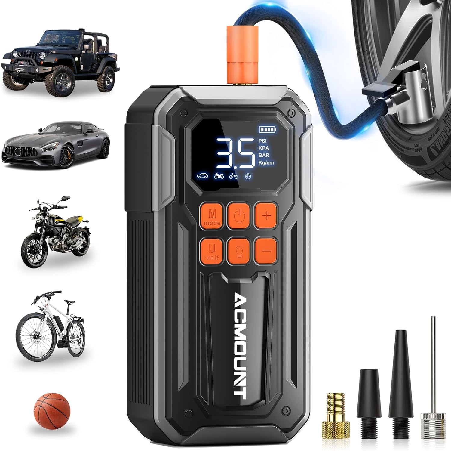 10000mAh 160PSI Tire Inflator Portable Air Compressor, 3X Faster Inflator Rechargeable Tire Air Pump With 5 Modes and 3 LED Light(Silver)
