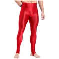 thumbnail image 3 of YUUMIN Men's Shiny Compression Pants Oil Glossy Stretchy Workout Sports Base Layer Trousers Red A XL, 3 of 6