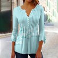 thumbnail image 2 of IROINID On Sale Plus Size Shirts for Women Crew Neck Long Sleeve Comfortable Trumpet Printed Buttoned Basic Ruched Tops Pleated T-shirts Blouses,Light Blue, 2 of 5