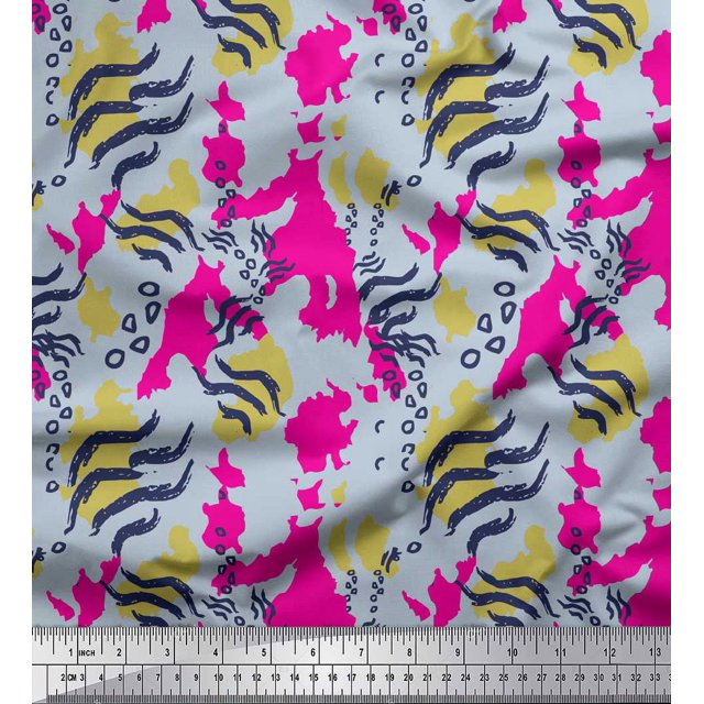 Soimoi Pink polyester Crepe Fabric Leopard & Wild Animal Skin Print Sewing Fabric BTY 52 Inch Wide