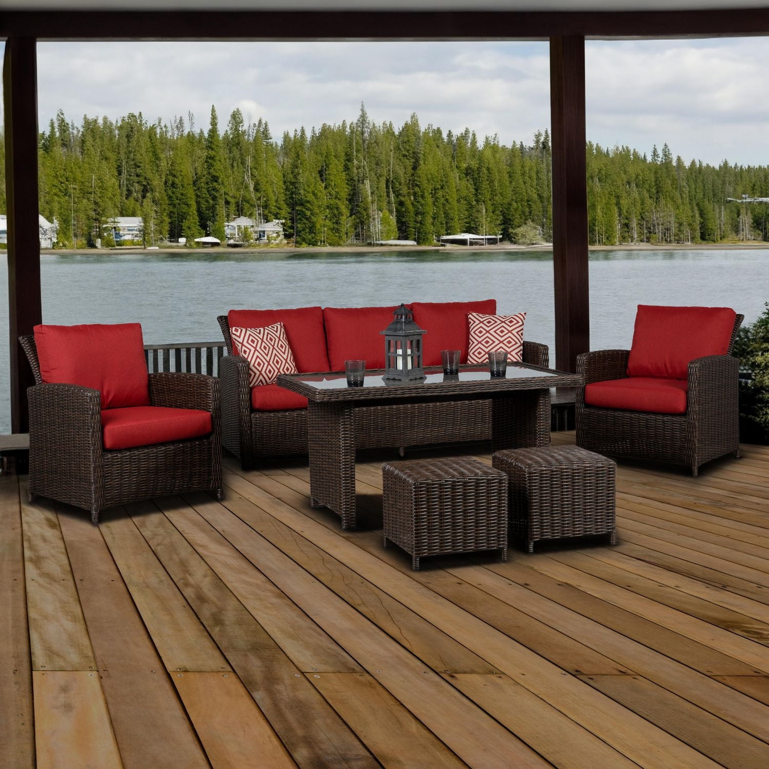 Beaumont 6PC High Table Conversation Set with Red Cushions