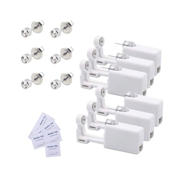CHOII Lot de 6 Pistolets de Perçage d'Oreille Auto-Adhésifs, Trousse de Perçage Jetable Sans Douleur, Facile à Utiliser, Outil de Pistolet de Perçage d'Oreille avec Clou à la Maison, Trousse de Perçage d'Oreille Auto-Adhésif (Blanc)
