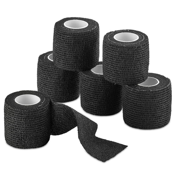 MEDca Self-Adherent Cohesive Bandage, 2" x 5 Yards, 6-Pack, Black
