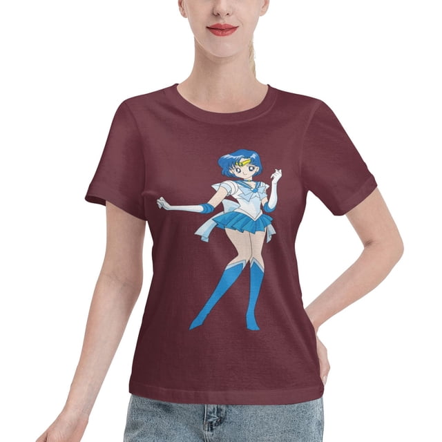 T-Shirt Basique à Manches Courtes pour Femmes Sailor Moon Mizuno Ami