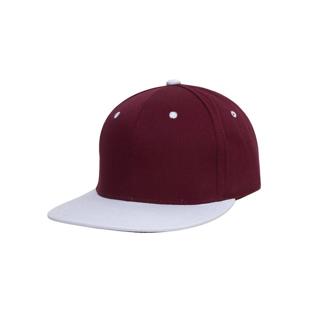 Top Headwear Flat Bill Adjustable Snapback Cap - Burgundy/White