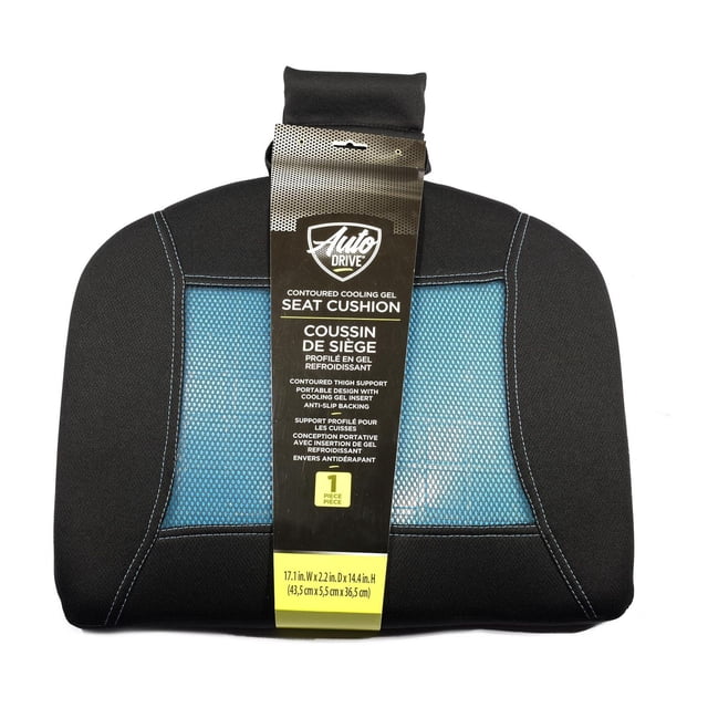 Auto Drive Coussin de Siège en Gel Rafraîchissant Profilé Noir avec Panneau Central en Maille Bleue, Doté d'Un Soutien de Cuisse Profilé, d'Un insert en Gel Rafraîchissant et d'Un Dessous Antidérapant, Mesurant 17.1 x 2.2 x 14.4 Pouces, Idéal pour le Confort du Siège d'Auto à la Maison, au Bureau Ou en Voyage.