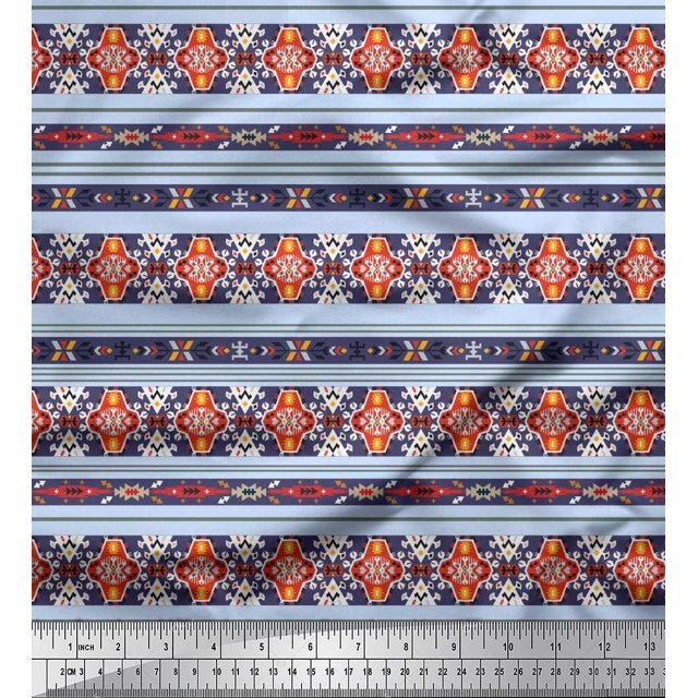 Soimoi Poly Georgette Fabric Ikat Southwestern Print Sewing Fabric Yard 52 Inch Wide