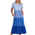 thumbnail image 2 of FAIWAD Robes Maxi d'Été pour Femmes à Manches Courtes à Paillettes Colorblock 2024 Vacances Tendance Fluides avec Poches Robe, 2 of 5