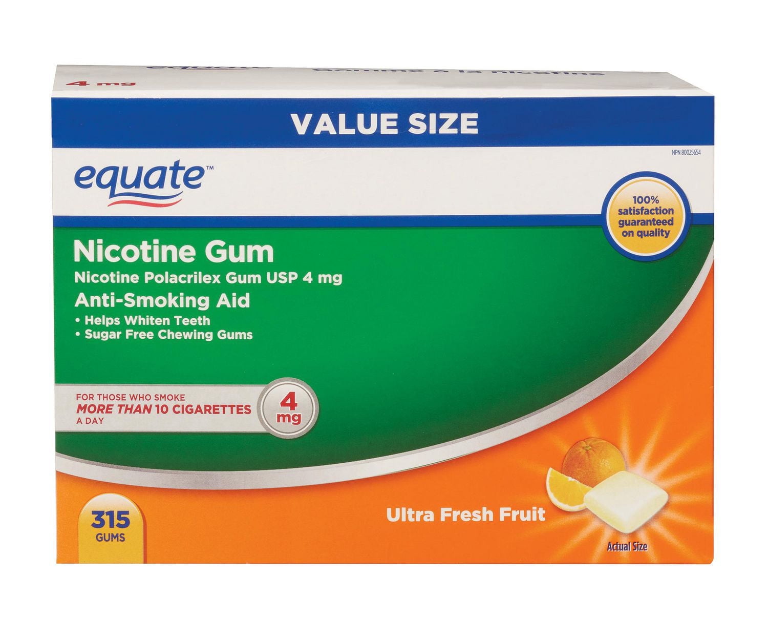 Equate Nicotine Gum, Fruit, 4mg