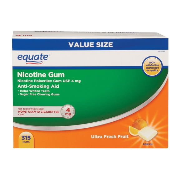 Equate Nicotine Gum, Fruit, 4mg