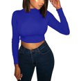 thumbnail image 1 of Women Long Sleeve Crop Tops Half Turtleneck Solid Color Slim Pullovers, 1 of 8