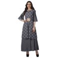 thumbnail image 1 of Moomaya Printed High Low Crop Top Kurti Palazzo Set Ethnic Indian Clothing Set For Womens, 1 of 8