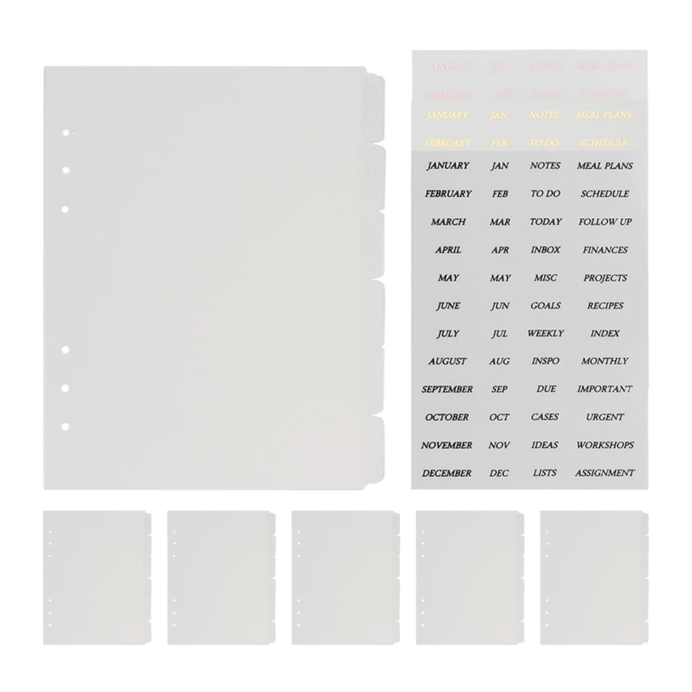 Transparent PP A5 Binder Dividers with Monthly Stickers for Office Use Compatible with 6Hole Round Ring Binders