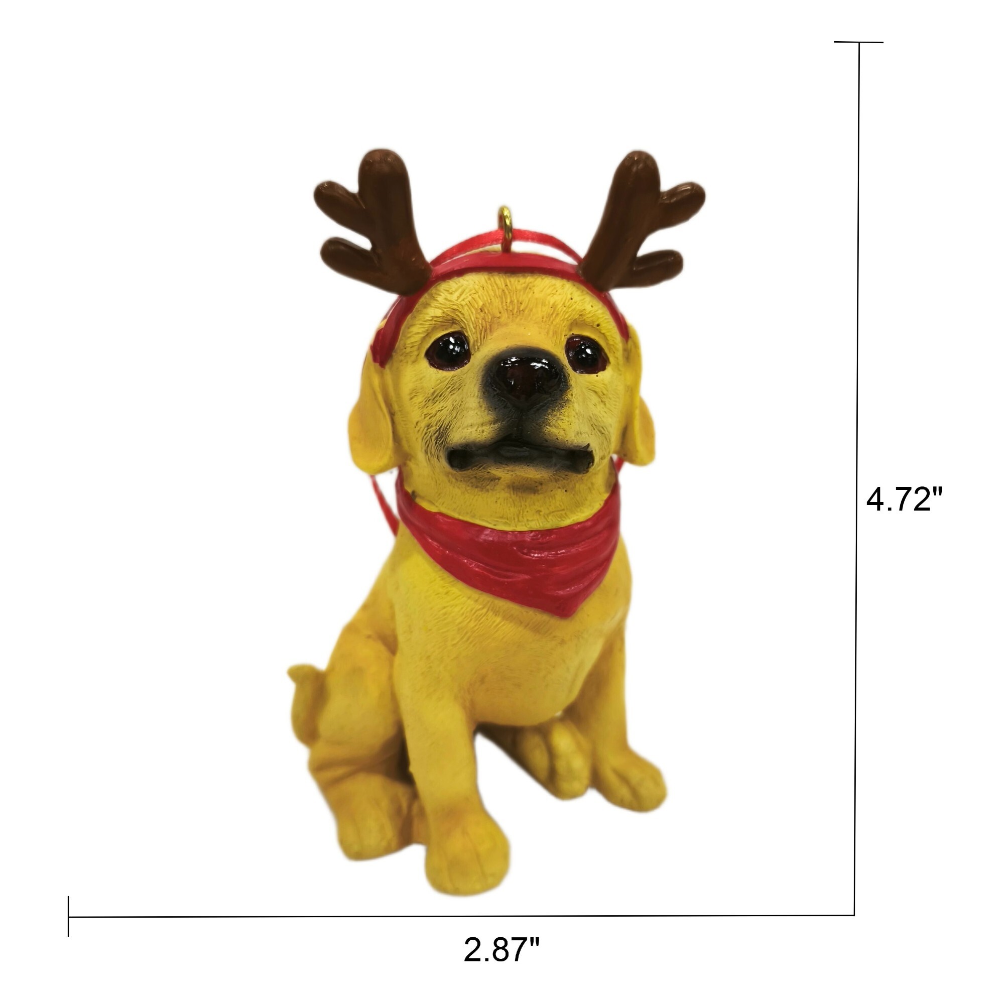 Ornement de Noël en forme de labrador jaune avec bois de renne, 5 po, par Holiday Time
