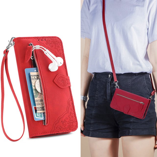Case for iPhone 13 Pro Max Zipper Wallet Cover Lanyard Crossbody Neck Strap