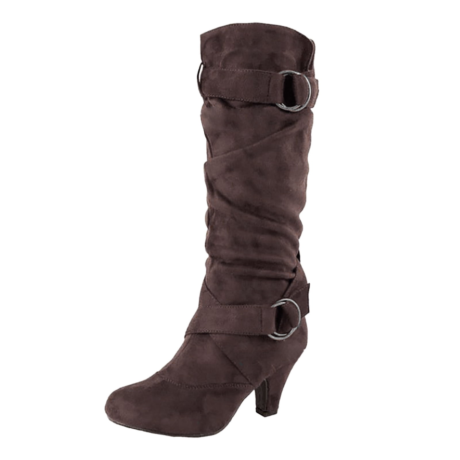 Kcodviy Bottes Mi-Hautes pour Femmes de Commerce Extérieur d'Automne et d'Hiver Nouvelles Mi-Hautes pour Femmes à Talon Moyen à Enfiler Mi-Hautes pour Femmes
