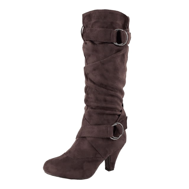 Kcodviy Bottes Mi-Hautes pour Femmes de Commerce Extérieur d'Automne et d'Hiver Nouvelles Mi-Hautes pour Femmes à Talon Moyen à Enfiler Mi-Hautes pour Femmes