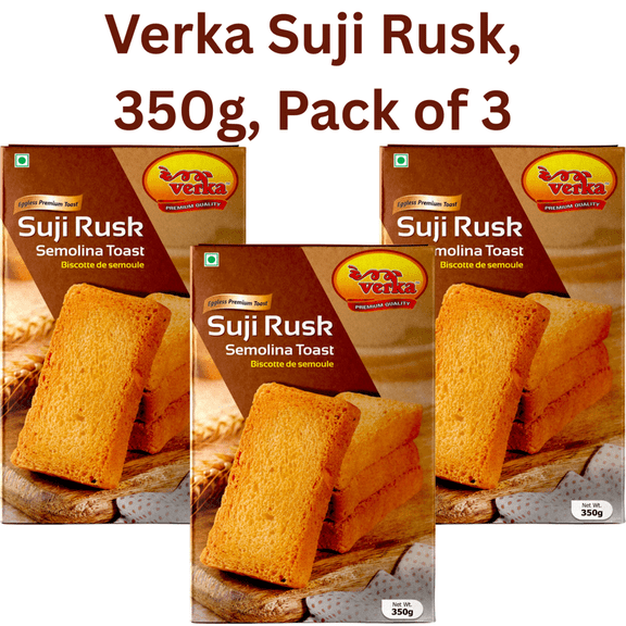 Verka Biscottes Suji Sans Oeufs - 350 g, Lot de 3, Toast de Semoule Classique